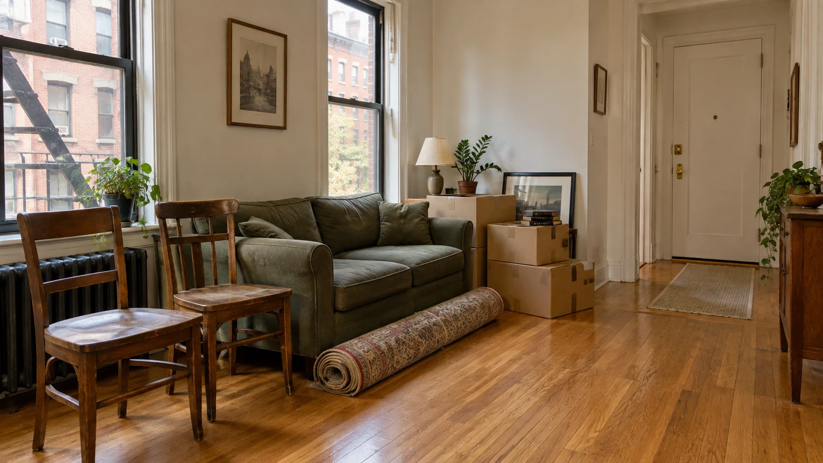Furniture and unwanted items organized for a junk removal pickup